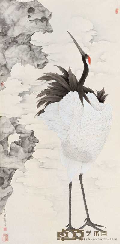 喻慧 乙酉（2005年）作 鹤寿图 镜心 135.4×67.5cm